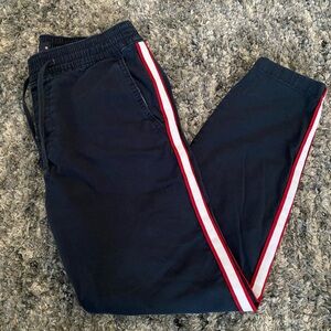 Hollister Men's Navy Jogger Pants with Red Stripe